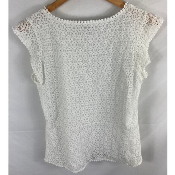 Liz Claiborne Lace Detail Cap Sleeve Blouse White Size Small - Picture 6 of 6